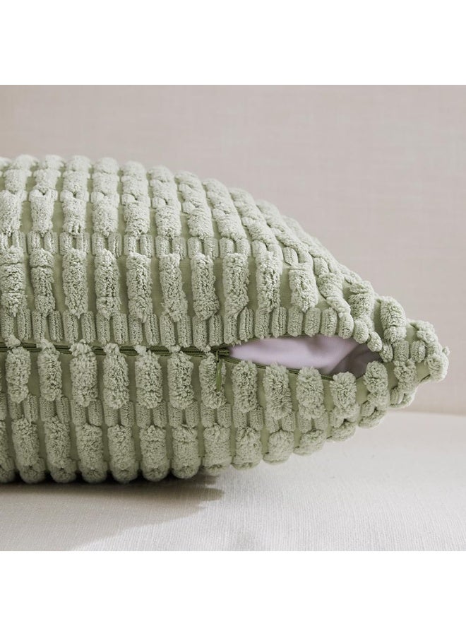 4 Packs Pillow Cover, 45*45cm Neutral Decorative Throw Pillow Covers , for Living Room Couch Bed Sofa, Rustic Farmhouse Boho Home Decor, Soft Plush Striped Corduroy Square Cushion Case (45x45 cm) - Image 3